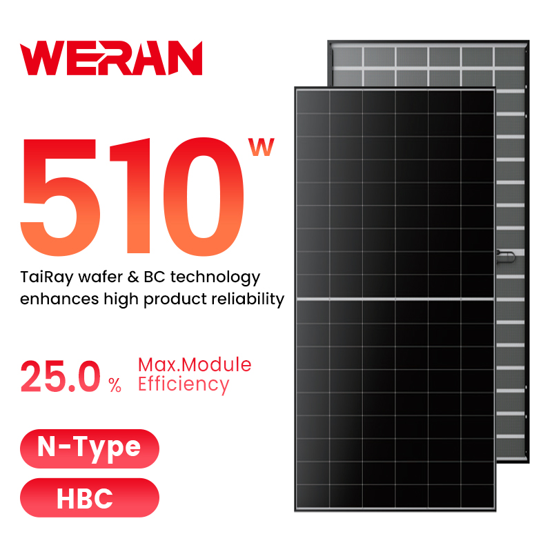 Panou solar de contact din spate rezidential WERAN 495-510W – Modul fotovoltaic de acoperis cu sticla dubla OEM pentru distribuitori si instalatori